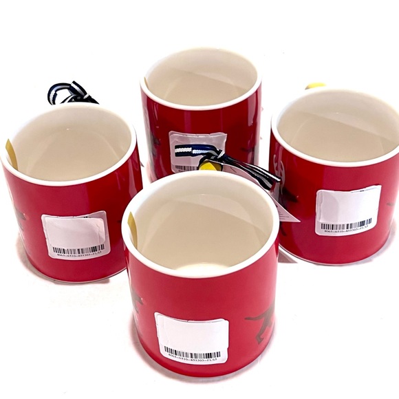 Four (4) JOULES Daschund Through The Snow Ceramic Mugs Red/White/Multi 12oz - Picture 7 of 13